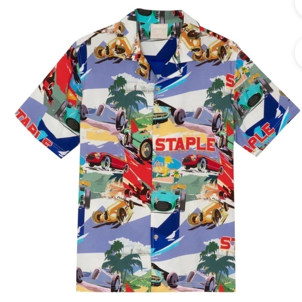 STAPLE PARADIS CAMP SHIRT Pigeon Short Sleeve Casual Button Front Shirt Size 2XL